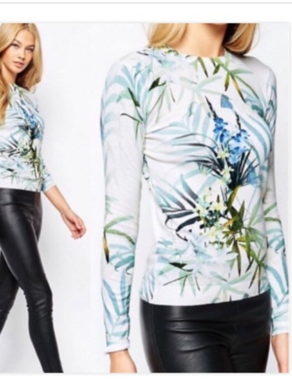 Ted Baker Nayda Twilight Floral Palm Sweater Women's TB1 US 0-2 *Flawed* Read!